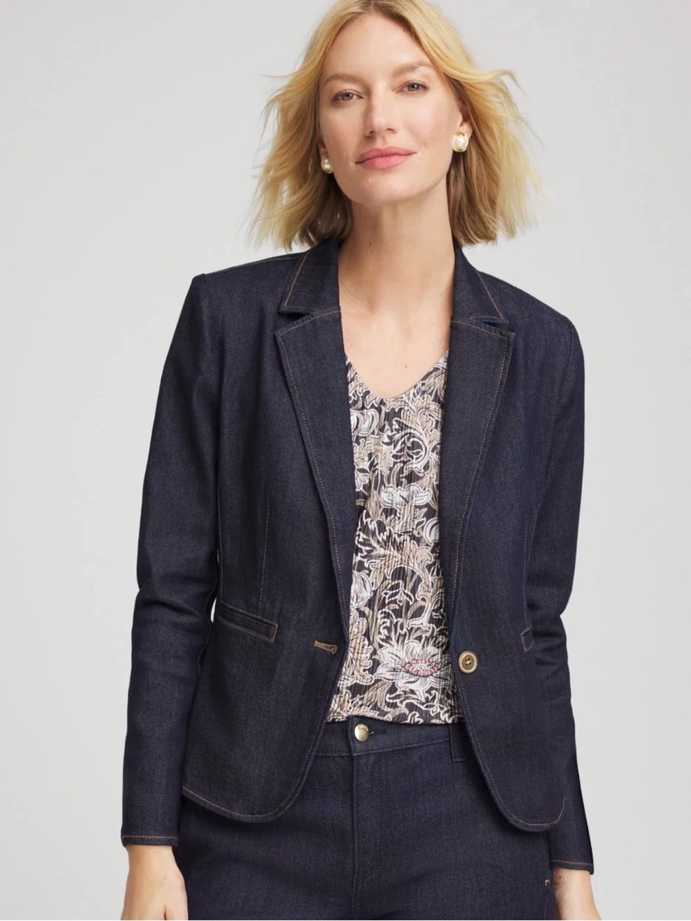 White House Black Markets Women's Dark Indigo Denim Blazer Jacket
